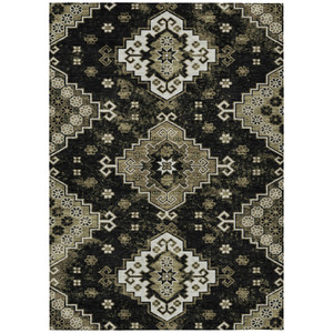 5' X 8' Black Ivory And Taupe Medallion Washable Indoor Outdoor Area Rug