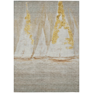 5' X 8' Taupe And Gold Nautical Washable Indoor Outdoor Area Rug