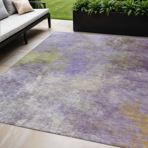 5' X 8' Purple And Olive Green Abstract Washable Indoor Outdoor Area Rug