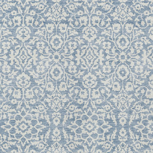 5' X 8' Denim Blue And Ivory Damask Washable Indoor Outdoor Area Rug