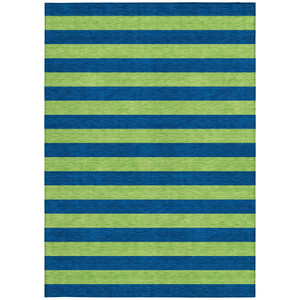 5' X 8' Navy Blue Striped Washable Non Skid Indoor Outdoor Area Rug - 608219309534