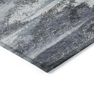 5' X 8' Gray And Silver Abstract Washable Indoor Outdoor Area Rug Transitional Style - Gray, Silver Color