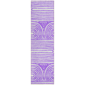 8' Runner Purple and White Abstract Washable Non Skid Indoor Outdoor Runner Rug - Purple, White