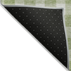 5' X 8' Artichoke Green And Gray Plaid Washable Indoor Outdoor Area Rug