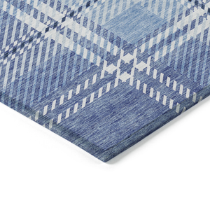5' X 8' Denim Blue And Ivory Plaid Washable Indoor Outdoor Area Rug