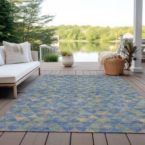 3' X 5' Sky Blue And Gray Geometric Washable Indoor Outdoor Area Rug