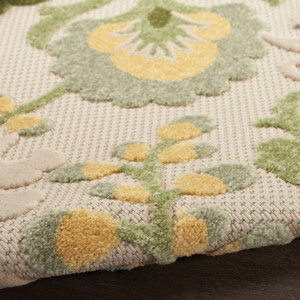 8' X 11' Ivory Green And Yellow Floral Indoor Outdoor Area Rug