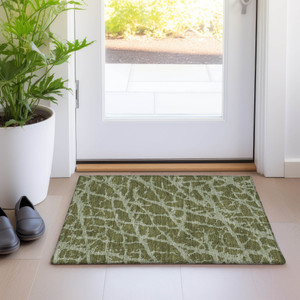 2' X 3' Green Abstract Washable Non Skid Indoor Outdoor Area Rug - 608219246693