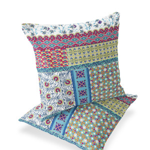 Set of Two 16" X 16" Yellow and White Blown Seam Floral Indoor Outdoor Throw Pillow