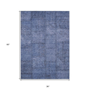 3' X 5' Denim Blue And Sky Blue Patchwork Washable Indoor Outdoor Area Rug