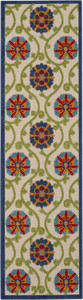 8' Navy Blue Beige Green Blue And Red Floral Indoor Outdoor Runner Rug