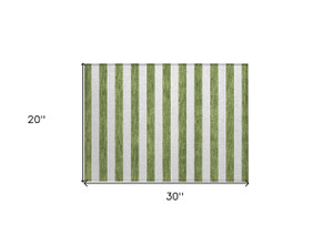 2' X 3' Olive Green Striped Washable Non Skid Indoor Outdoor Area Rug - Olive Green