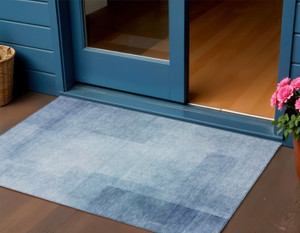 3' X 5' Blue Geometric Washable Indoor Outdoor Area Rug - 880016449235