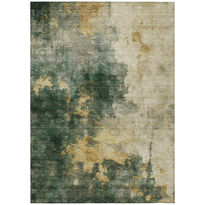 5' X 8' Fern Green And Gold Abstract Washable Indoor Outdoor Area Rug