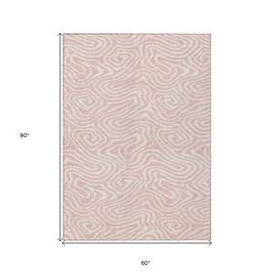 5' X 8' Pink And Gray Abstract Washable Indoor Outdoor Area Rug