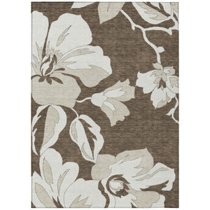 3' X 5' Brown Beige And Taupe Floral Washable Indoor Outdoor Area Rug Transitional Style - Brown, Beige, Taupe Color