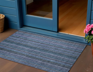 3' X 5' Blue Gray And Sky Blue Striped Washable Indoor Outdoor Area Rug