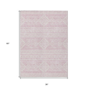 3' X 5' Pink And Ivory Southwestern Washable Indoor Outdoor Area Rug