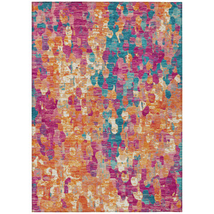 3' X 5' Blush Orange And Teal Blue Abstract Washable Indoor Outdoor Area Rug