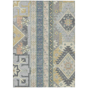 3' X 5' Silver Beige And Gold Aztec Washable Indoor Outdoor Area Rug