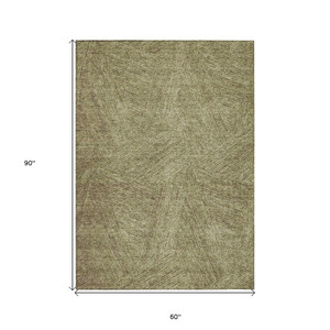 5' X 8' Green Beige And Brown Abstract Washable Indoor Outdoor Area Rug