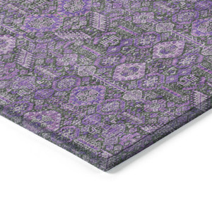 2' X 3' Purple and Green Floral Washable Non Skid Indoor Outdoor Area Rug - Purple, Green
