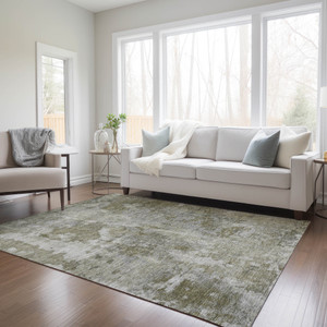 3' X 5' Green Abstract Washable Non Skid Indoor Outdoor Area Rug Transitional Style - Green Color