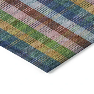 5' X 8' Navy Blue Pink And Sage Plaid Washable Indoor Outdoor Area Rug