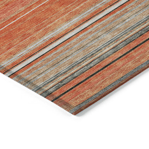 5' X 8' Coral Ivory And Gray Striped Washable Indoor Outdoor Area Rug