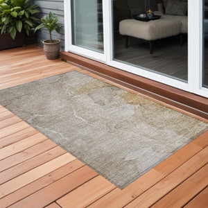 2' X 3' Beige Abstract Washable Non Skid Indoor Outdoor Area Rug - Beige