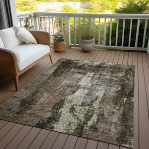 3' X 5' Brown Black And Beige Abstract Washable Indoor Outdoor Area Rug