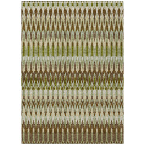3' X 5' Artichoke Green And Brown Southwestern Washable Indoor Outdoor Area Rug