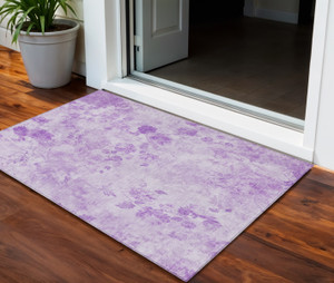 3' X 5' Lavender And Purple Floral Washable Indoor Outdoor Area Rug