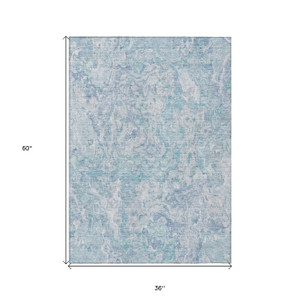 3' X 5' Sky Blue And Denim Blue Abstract Washable Indoor Outdoor Area Rug Transitional Style - Sky Blue, Denim Blue Color