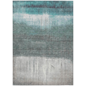 5' X 8' Teal Blue And Gray Abstract Washable Indoor Outdoor Area Rug - Teal Blue, Gray