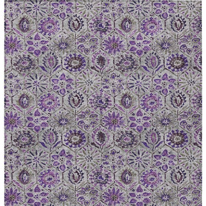 5' X 8' Purple And Gray Floral Washable Indoor Outdoor Area Rug - Purple, Gray