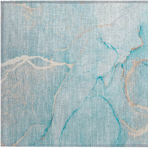 2' X 3' Teal Abstract Washable Non Skid Indoor Outdoor Area Rug Transitional Style - Teal Blue Color