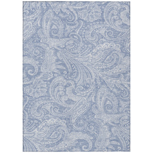 3' X 5' Denim Blue Sky Blue And Ivory Paisley Washable Indoor Outdoor Area Rug