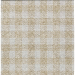 3' X 5' Beige And Gray Plaid Washable Indoor Outdoor Area Rug