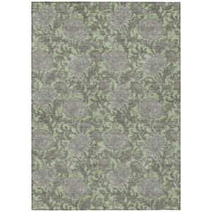 3' X 5' Artichoke Green Gray And Taupe Floral Washable Indoor Outdoor Area Rug