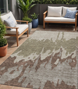 5' X 8' Beige And Taupe Abstract Washable Indoor Outdoor Area Rug - 880016445763