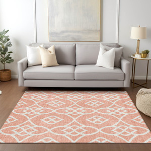 5' X 8' Salmon And Ivory Trellis Washable Indoor Outdoor Area Rug