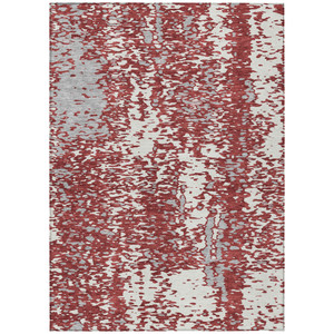 3' X 5' Burgundy And Ivory Abstract Washable Indoor Outdoor Area Rug