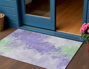 3' X 5' Lavender Mint Green And Ivory Abstract Washable Indoor Outdoor Area Rug