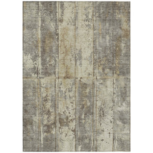 5' X 8' Beige Gold And Khaki Abstract Washable Indoor Outdoor Area Rug