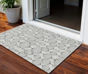3' X 5' Graphite Gray And Silver Geometric Washable Indoor Outdoor Area Rug - Graphite, Gray, Silver
