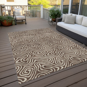 3' X 5' Brown And Beige Abstract Washable Indoor Outdoor Area Rug Transitional Style - Brown, Beige Color