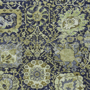 3' X 5' Fern Green And Blue Damask Washable Indoor Outdoor Area Rug