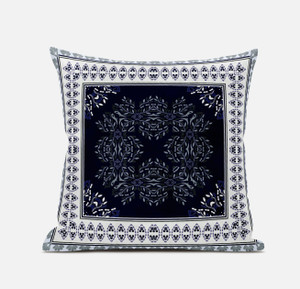 20"x20" Dark Blue White Blown Seam Suede Geometric Throw Pillow