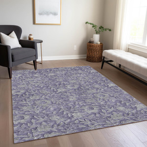 3' X 5' Eggplant Purple And Gray Floral Washable Indoor Outdoor Area Rug